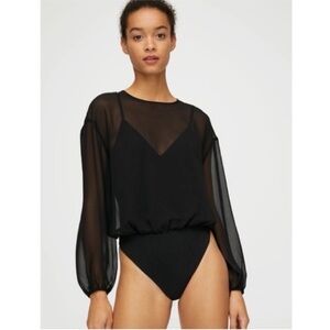 Wilfred Black Sheer Long Sleeve Bodysuit